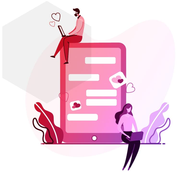 Illustration of a mobile phone with love hearts
